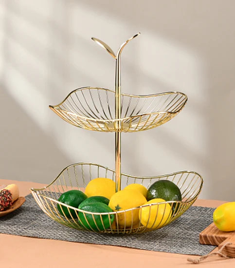 Luxury Gold Metal 2-Tier Fruit Basket – Elegant Table Decor