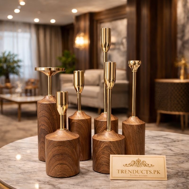 6-Piece Premium Wooden Candle Stand Set – Luxury Décor