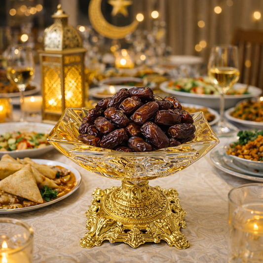 Imperial Golden Date Tray – Mirror-Base Luxury Platter