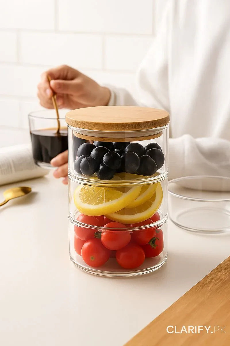 3-Layer Glass Food Container – Airtight Meal Storage - Clarify.pk