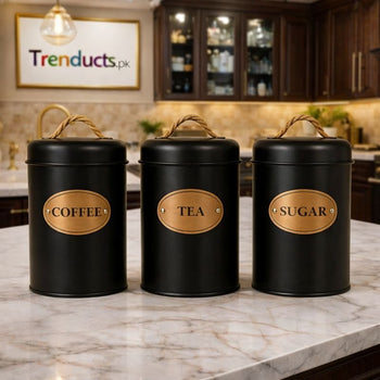 Rustic 3-Piece Kitchen Canister Set – Vintage Coffee, Tea, & Sugar Storage MJ