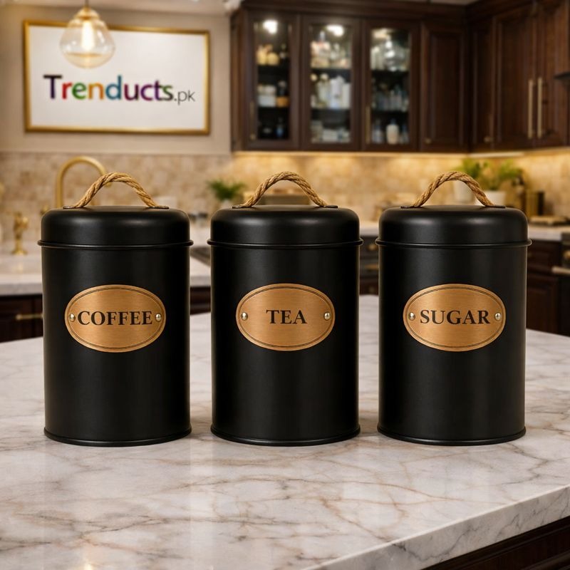 Rustic 3-Piece Kitchen Canister Set – Vintage Coffee, Tea, & Sugar Storage MJ