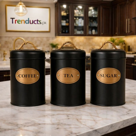 Rustic 3-Piece Kitchen Canister Set – Vintage Coffee, Tea, & Sugar Storage MJ