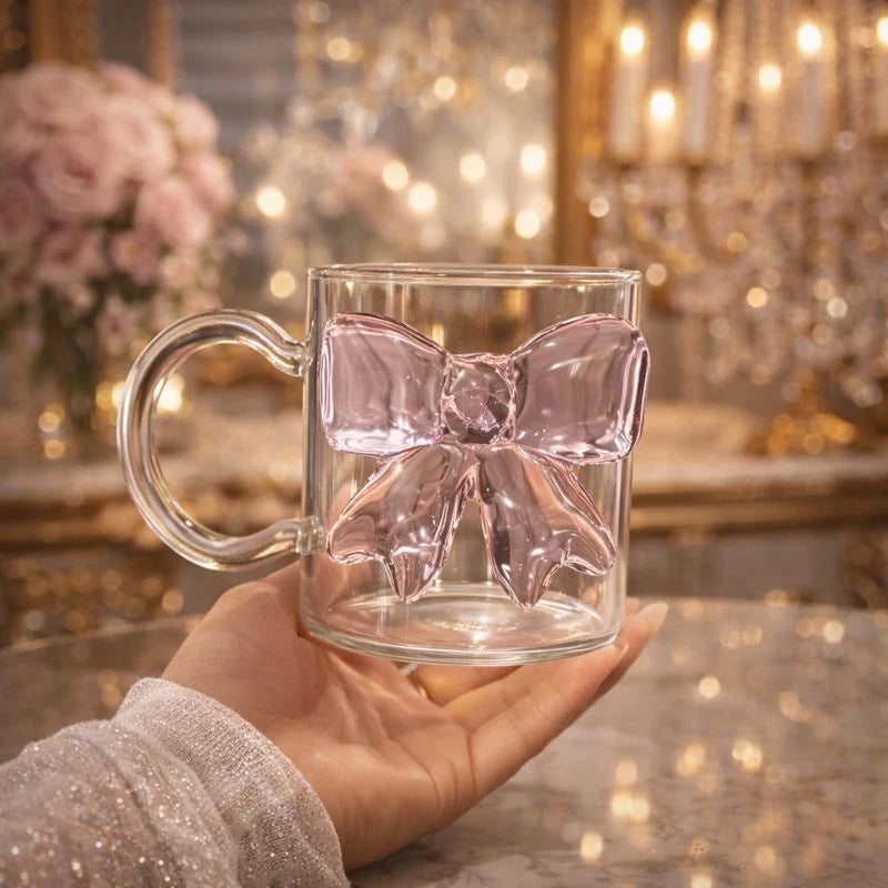 Aesthetic Bow Glass Mug – Coquette Drinkware