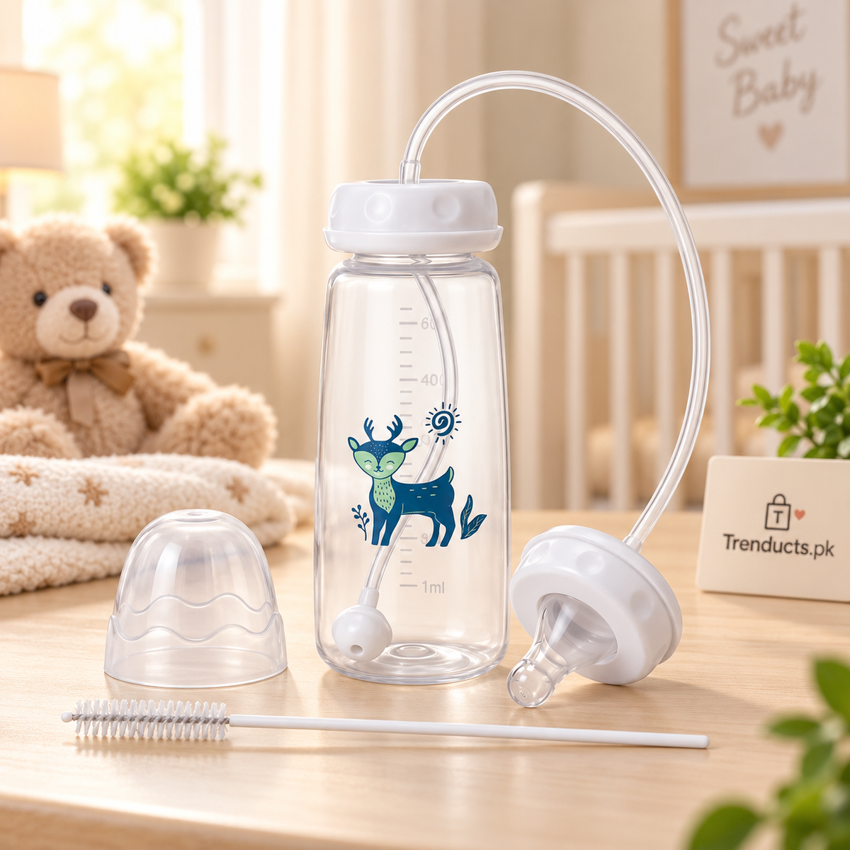 Hands-Free Baby Bottle Feeder with Flexible Tube & Silicone Nipple – Anti-Colic Feeding System