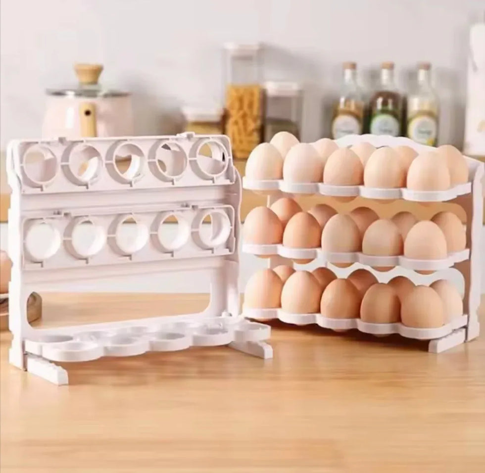 3-Tier Egg Storage Organizer, Large Capacity Egg Rack For Refrigerator,Collapsible Egg Tray - Clarify.pk