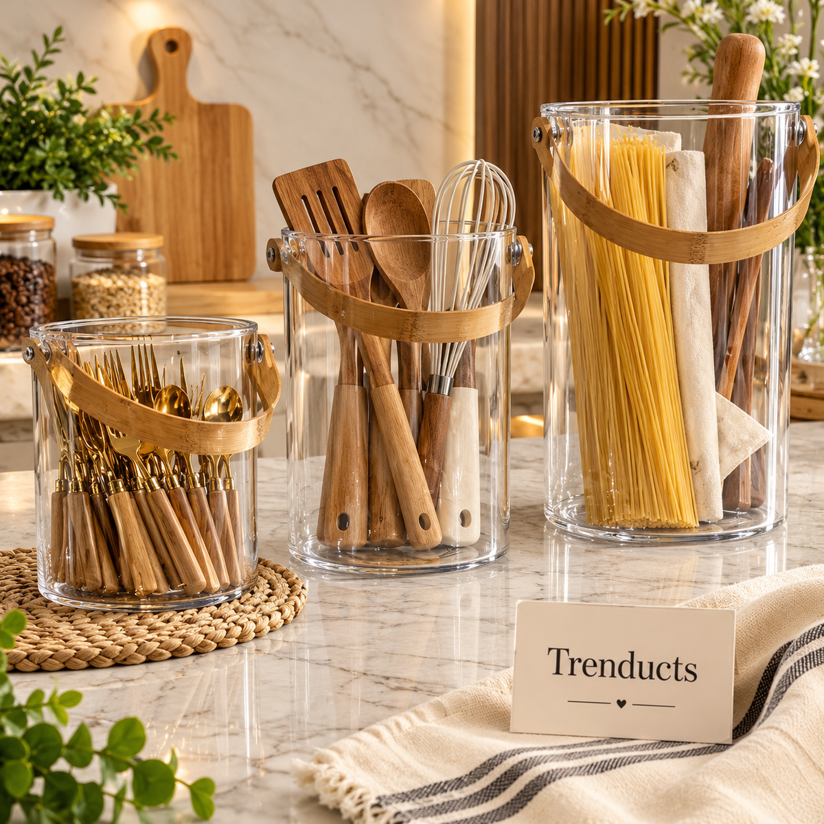 Clear Glass Bucket with Curved Handle