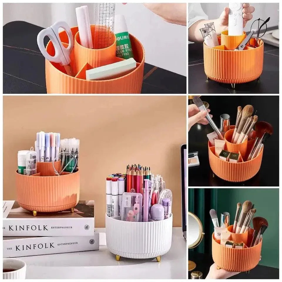 360° Rotating Makeup Brush Organizer - Stylish Desktop Storage Solution - Clarify.pk