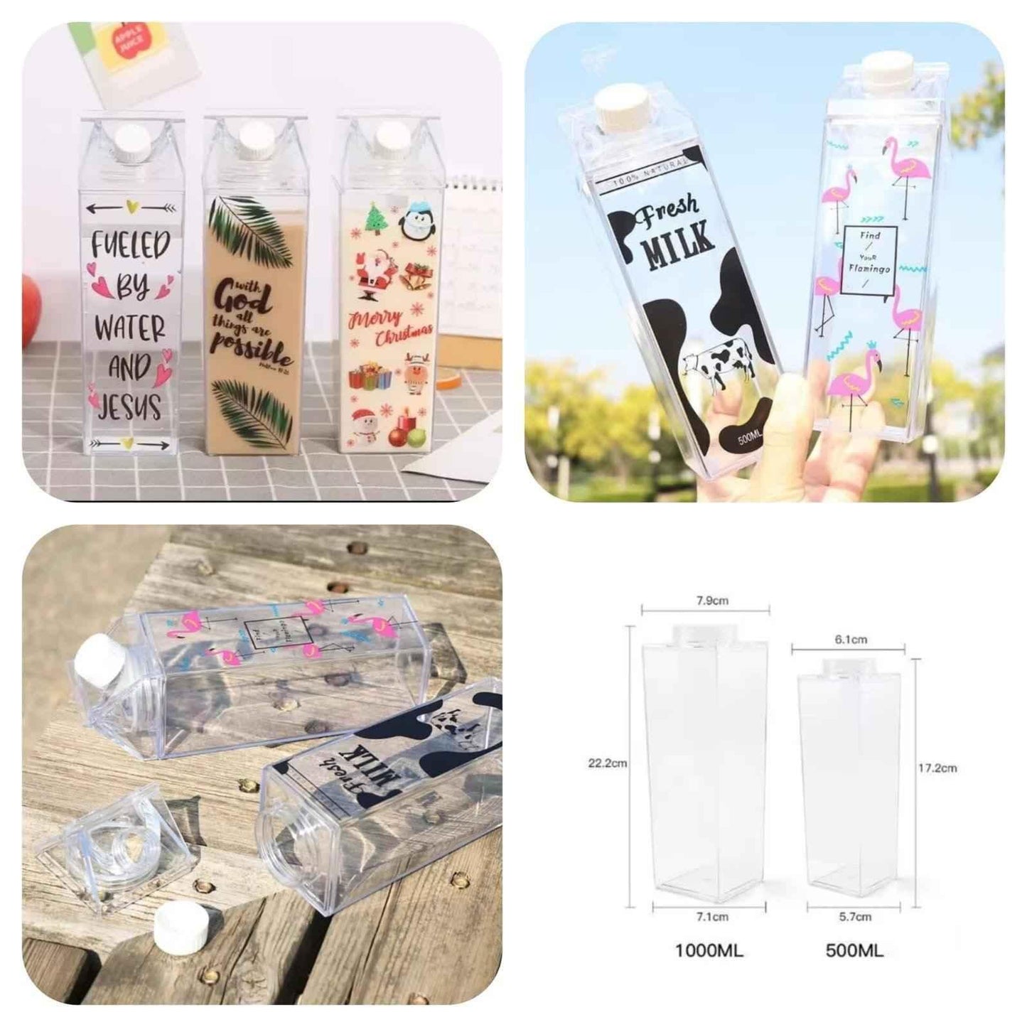 Transparent Milk Bottle - Portable Acrylic Juice and Detox Water Bottle - Clarify.pk