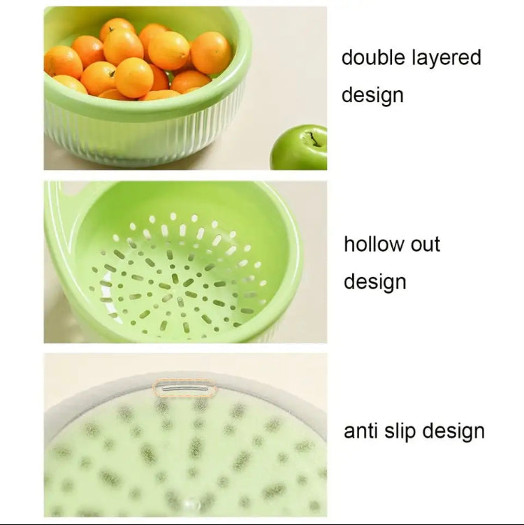 Double Layer Rice Wash Basket & Colander Set - Kitchen Drain Strainer