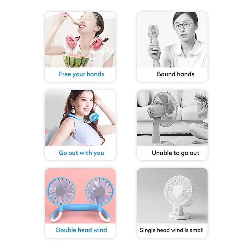 Rechargeable Neck Fan - Portable Dual Head Hands-Free Cooling Fan - Clarify.pk