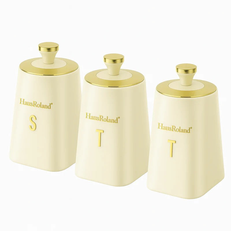 HausRoland 3-Piece Luxe Canister Set – Cream & Gold