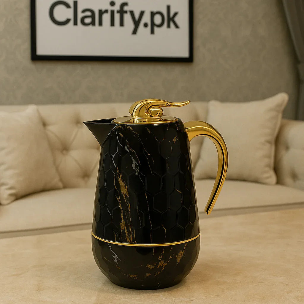 Luxury Black & Gold Thermos Flask – 1L Hot & Cold Vacuum Jug - Clarify.pk