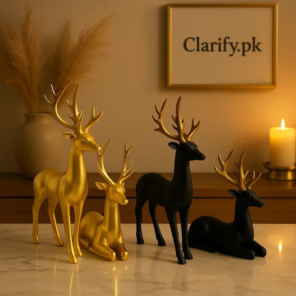 2pcs Deer Showpiece Set – Elegant Fiber Décor (Random Color) - Clarify.pk