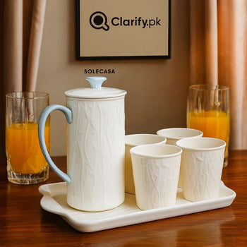 6PCS White Jug & Glasses Set – Elegant Drinkware - Clarify.pk