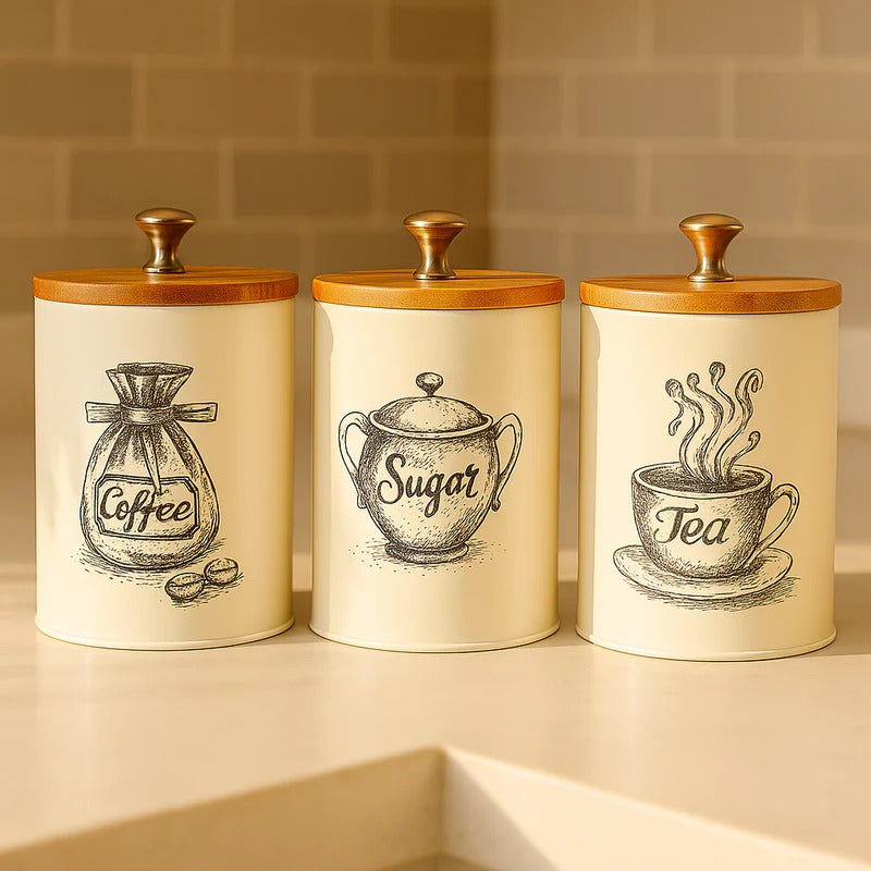 Classic Cream Kitchen Canister Set – Set of 3 Airtight Storage Jars MJ