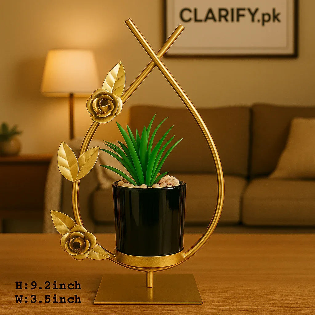 Golden Rose Metal Plant Pot - Luxury Home Decoration