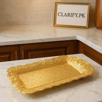 Gold Stainless Steel Tray – Elegant Metal Serving Platter - Clarify.pk