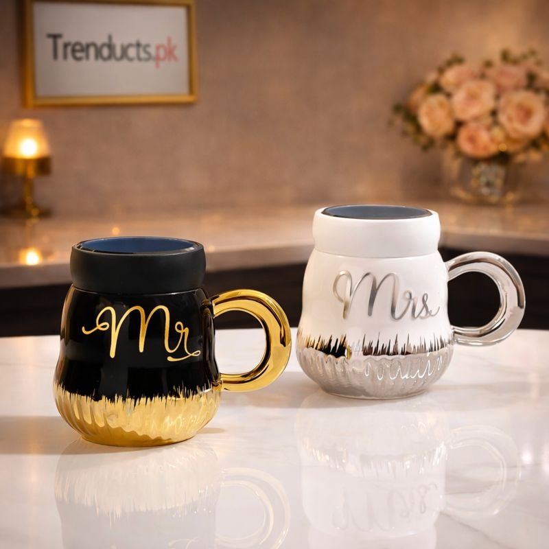 Premium Ceramic Couple Mug | Luxury Mr. & Mrs. Coffee Mug with Gold & Silver Finish (each)