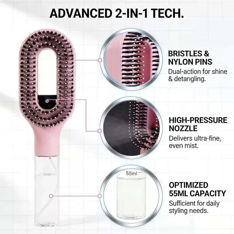 2-in-1 Fine Mist Spray Hair Brush