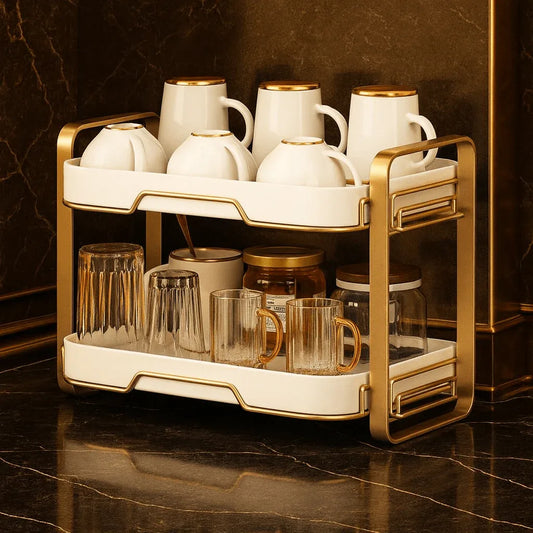 2-Tier Cup & Mug Drying Rack with Drain Tray – Kitchen Organizer - Clarify.pk