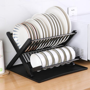 2-Tier Kitchen Dish Drying Rack with Drain Tray, Plate & Bowl Organizer Shelf for Countertop