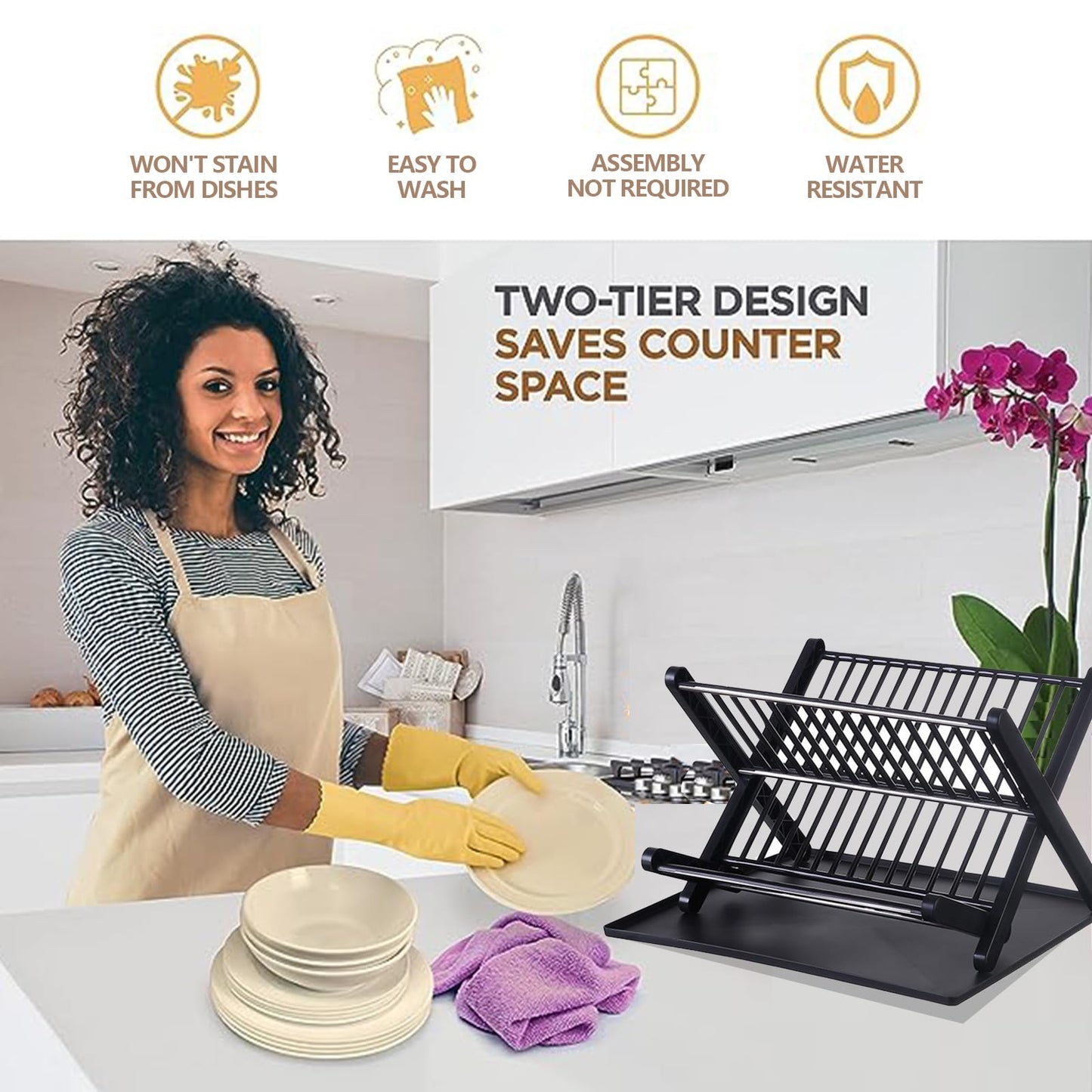 2-Tier Dish Drying Rack with Drain Tray