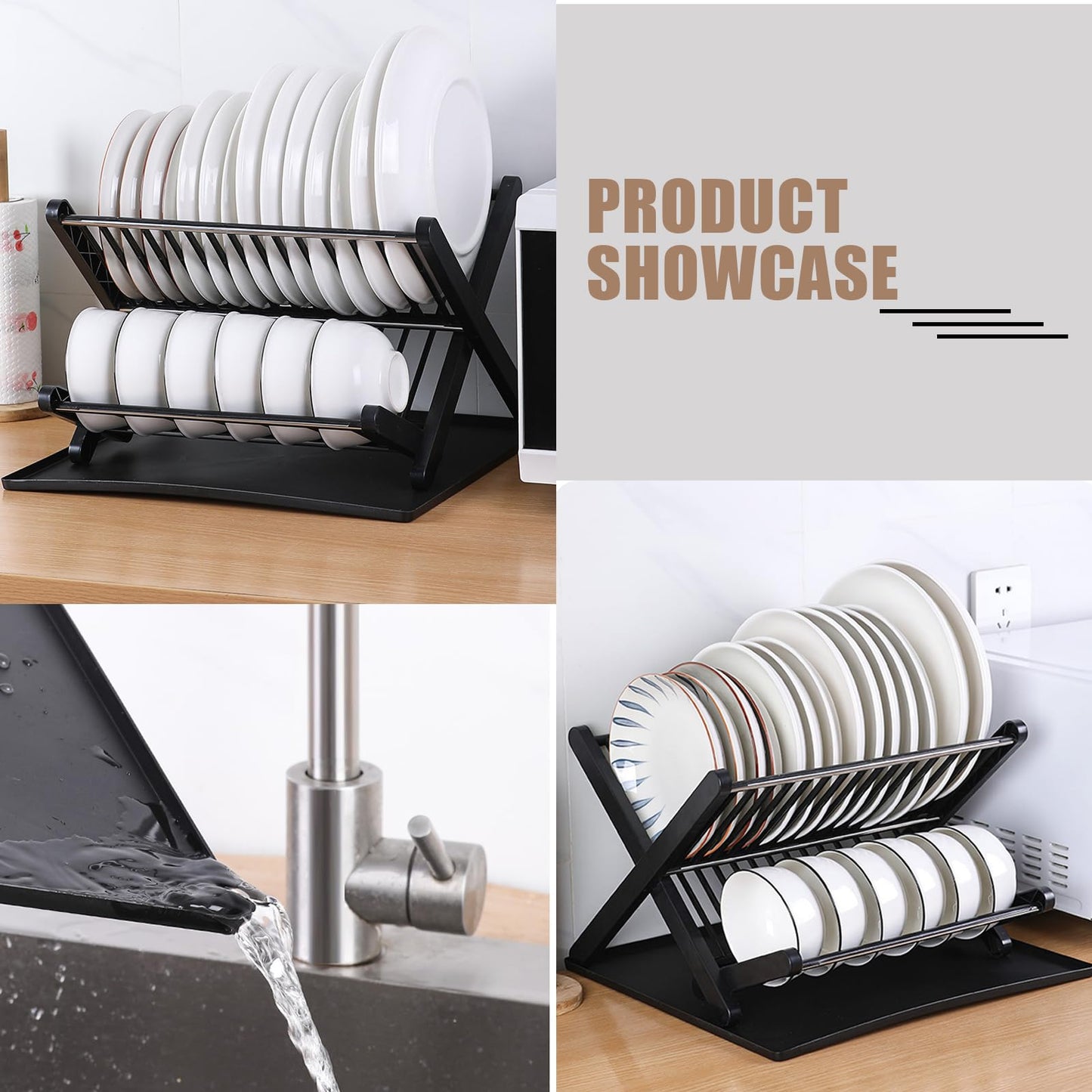 2-Tier Dish Drying Rack with Drain Tray