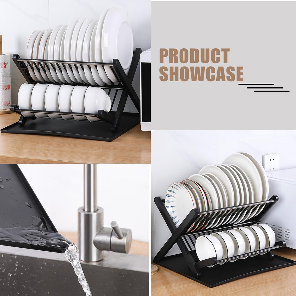 2-Tier Dish Drying Rack with Drain Tray
