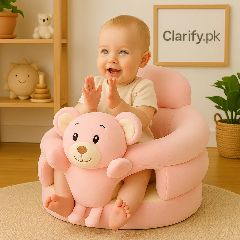 Premium 360° Baby Support Sofa Seat – Pink Bear - Clarify.pk