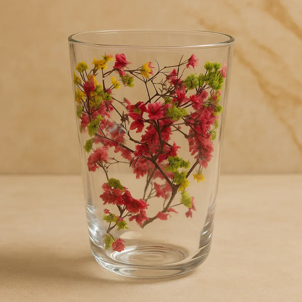Luxury Red Flower Double-Layer Glass Cup – Elegant Heat-Resistant Mug - Clarify.pk