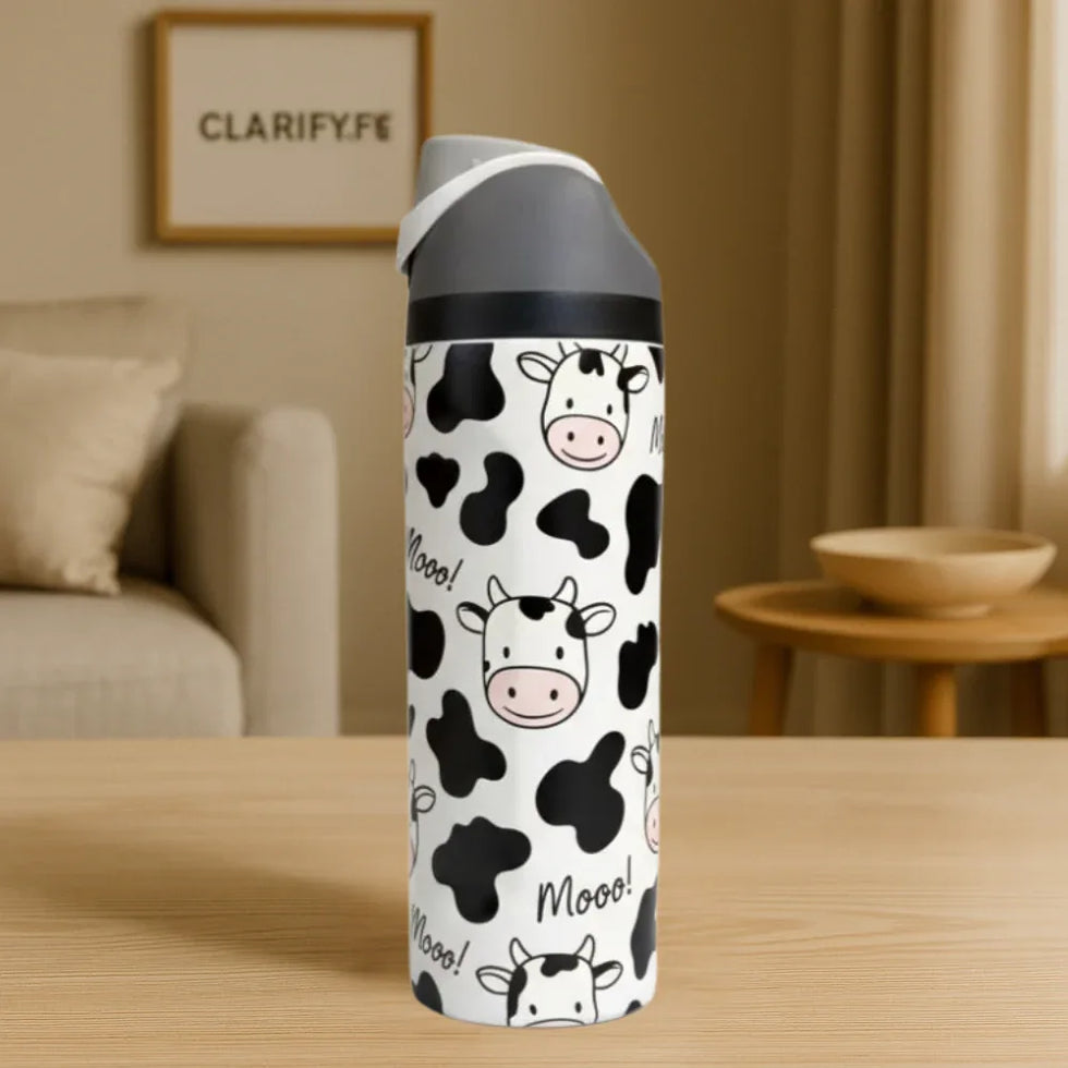 پریمیم کاؤ پرنٹ 32oz اوولا بوتل - اسٹائلش پانی کی بوتل (950ml)