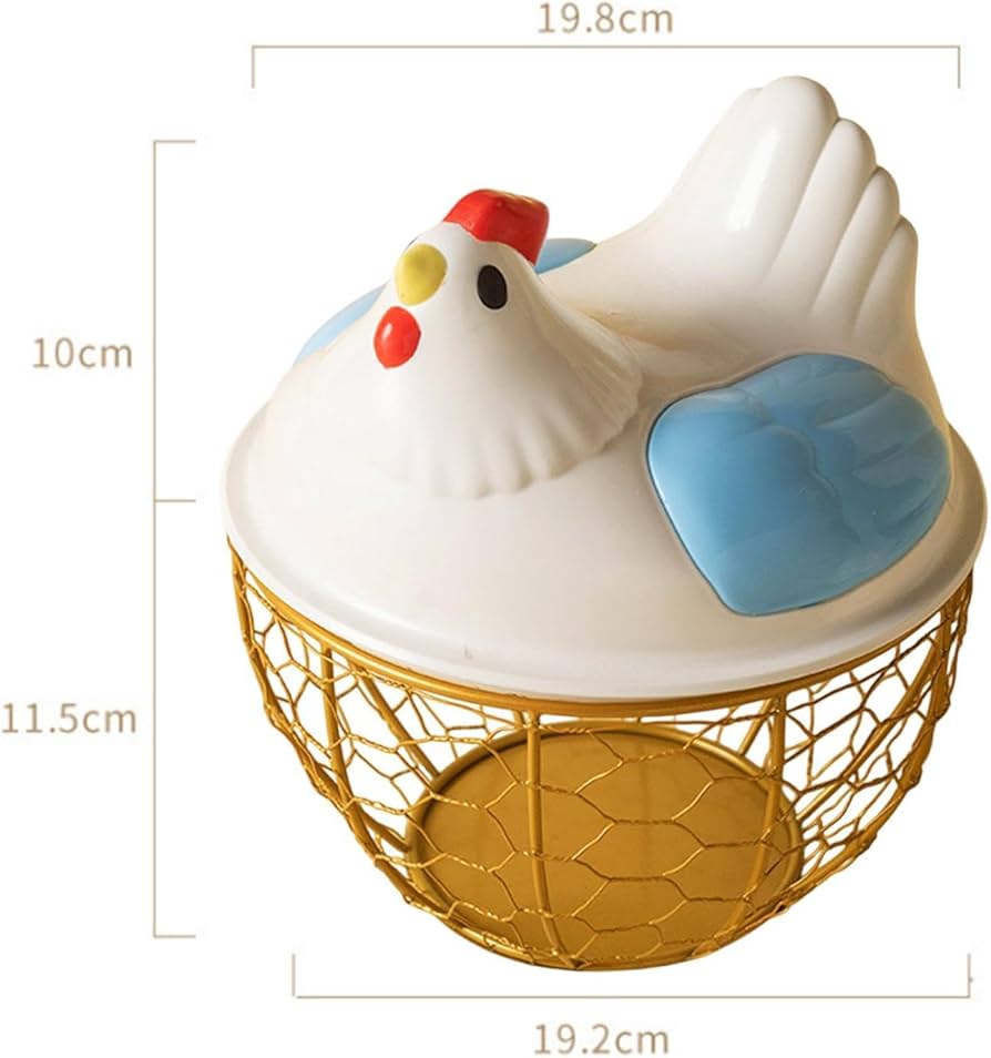 Hen Shaped Egg Basket with Lid - Large Capacity Chicken Egg Holder & Kitchen Storage