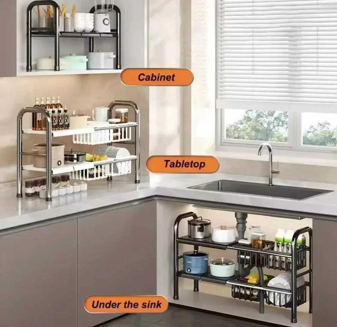 2 Tier Under Sink Organizer for Efficient Storage - Clarify.pk