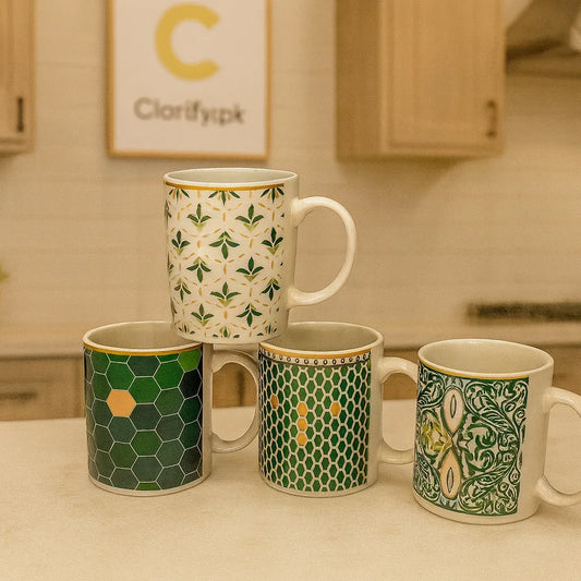 Elegant Printed Ceramic Mug – Premium Green & White Patterns (Each) (Random Color) - Clarify.pk