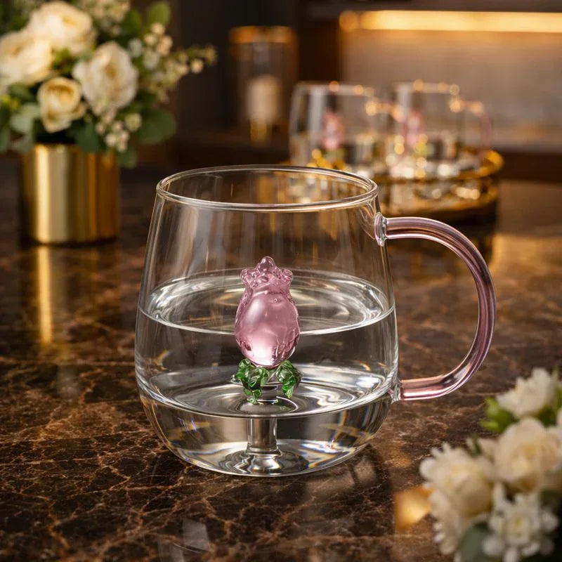 Elegant Rose Design Double-Walled Glass Mug