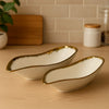 White & Gold Porcelain Platters - Premium 2-Piece Serving Set - Clarify.pk