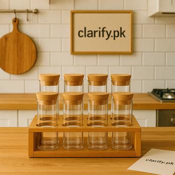 Luxury 6 Glass Jar Set with Stand – Kitchen Organizer - Clarify.pk