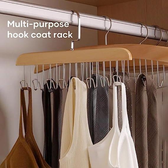 Multifunctional Wooden Hanger with 8 Hooks for Organizing Suspender and Accessories - Clarify.pk