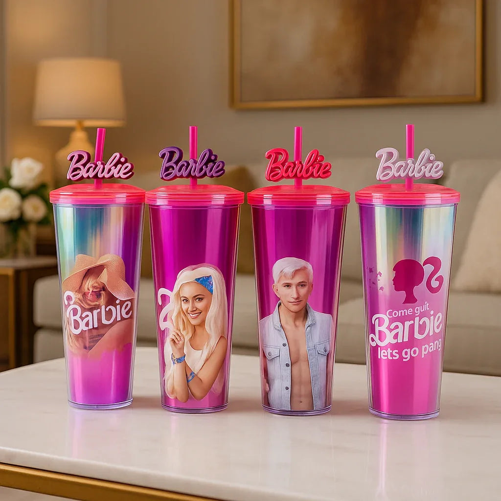 Barbie Cartoon Straw Tumbler – 750ml (Random Print) - Clarify.pk