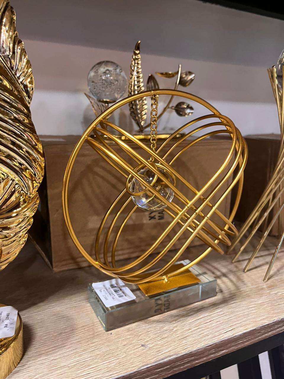 Luxury Golden Geometric Orb Decor with Crystal Accent - Clarify.pk