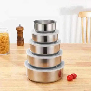 Stainless Steel Mixing Bowls Set - 5 Bowls with Lids - Clarify.pk