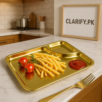 Stainless Steel Golden Serving Tray – Decorative Platter for Home - Clarify.pk