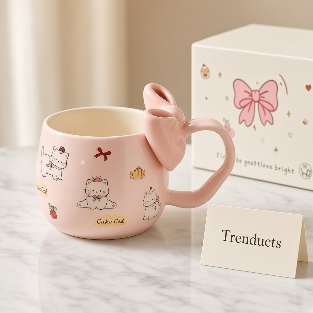 Disney Cartoon Cat Mug - Ceramic with 3D Bow Handle