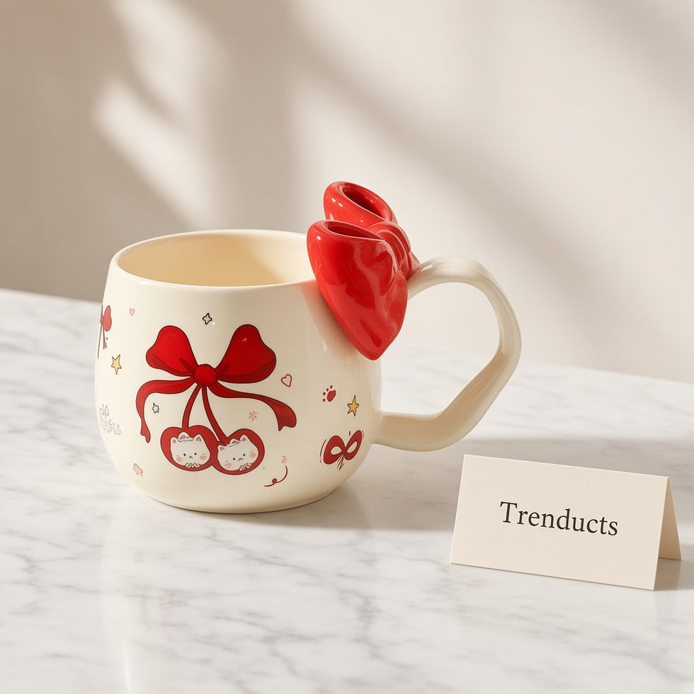 Disney Cartoon Cat Mug - Ceramic with 3D Bow Handle