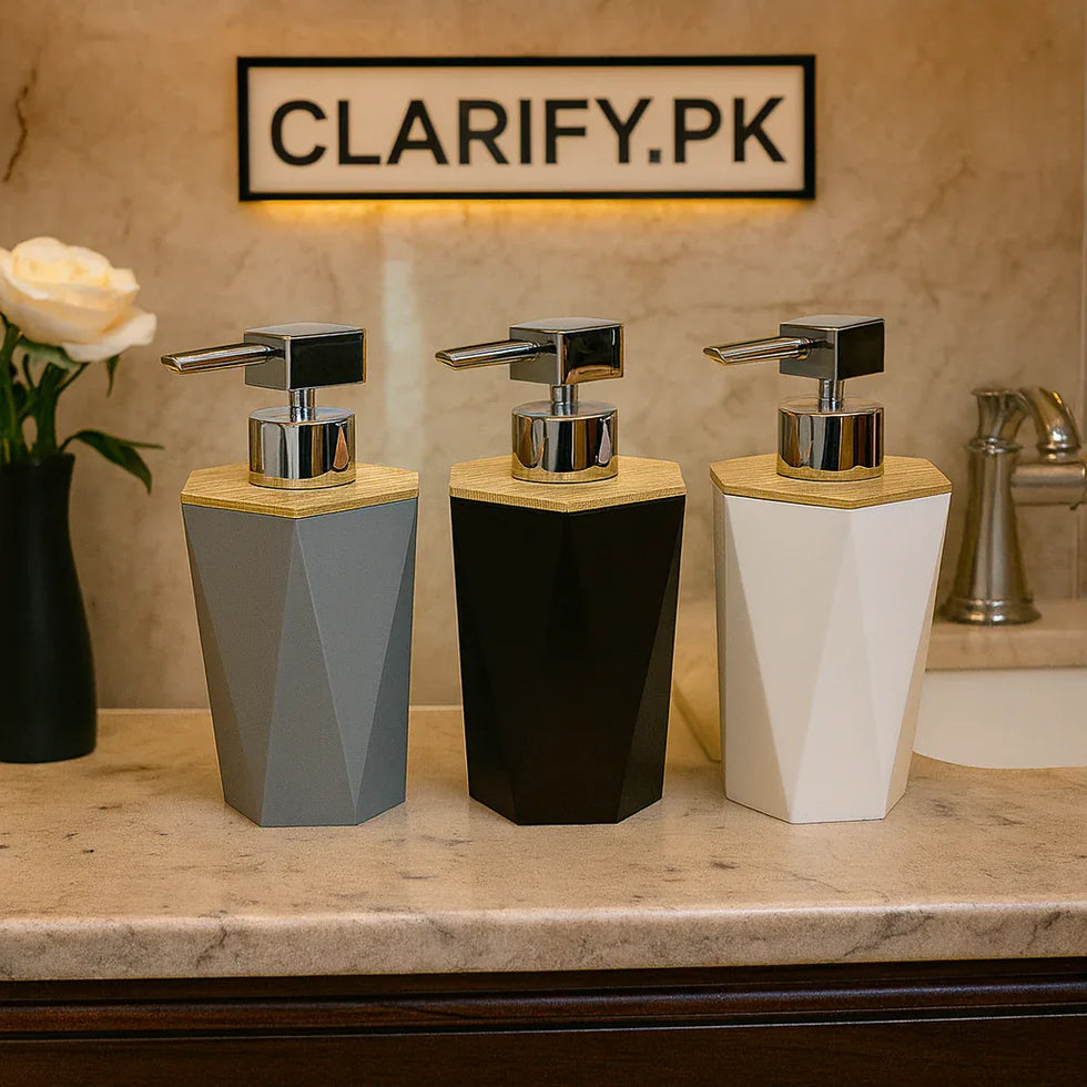 Luxury Liquid Soap Dispenser with Wooden Lid – Refillable Bottle - Clarify.pk