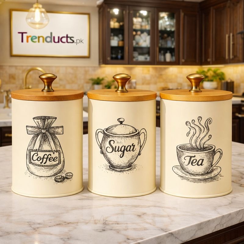 Classic Cream Kitchen Canister Set – Set of 3 Airtight Storage Jars MJ