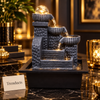 Stepped Column Tabletop Fountain with LED Crystal Ball & 3-Tier Cascade – Indoor Water Feature