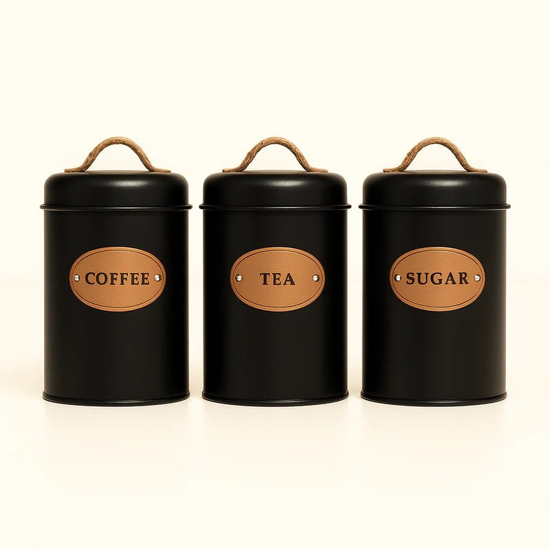 Rustic 3-Piece Kitchen Canister Set – Vintage Coffee, Tea, & Sugar Storage MJ