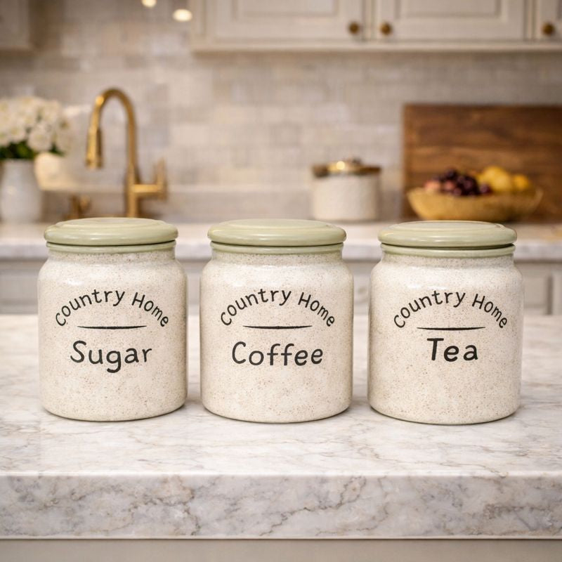 Rustic Country Home 3-Piece Ceramic Kitchen Canister Set - Trenducts.pk